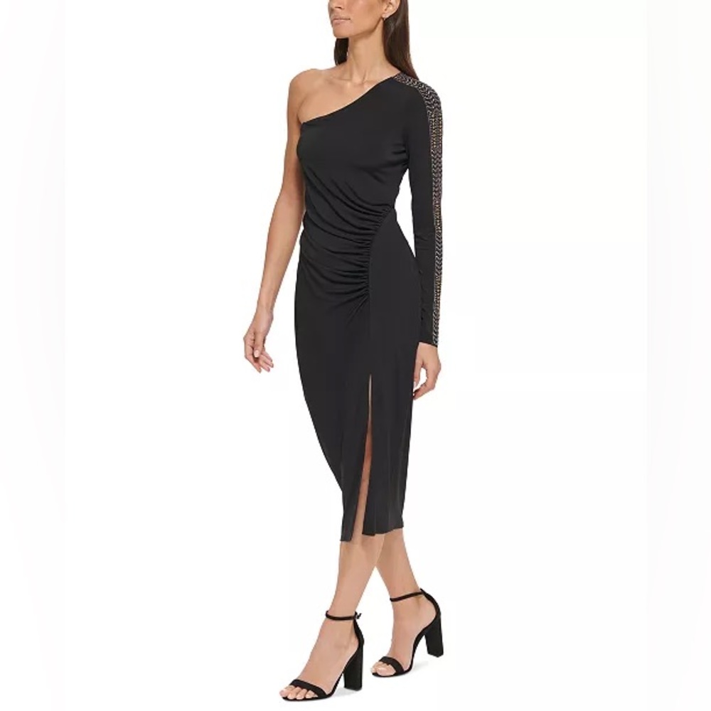 NWT Guess Women’s Black Embellished Sleeve Midi Dress Size 12 - Picture 7 of 10